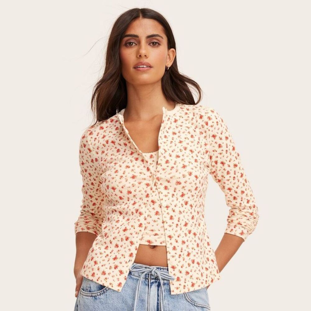 Women's Pointelle Cardigan - Parke Cream Floral M